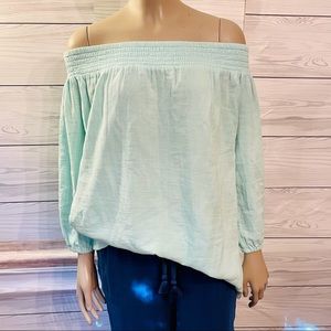 🐳Vineyard Vines-Double Gauze Fashion Top, “Crystal Blue”, Off Shoulder, Size XL